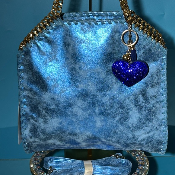 Unknown Handbags - Chic Blue and Gold Women's Bag w/Bag Charm 13” x 12” x 1